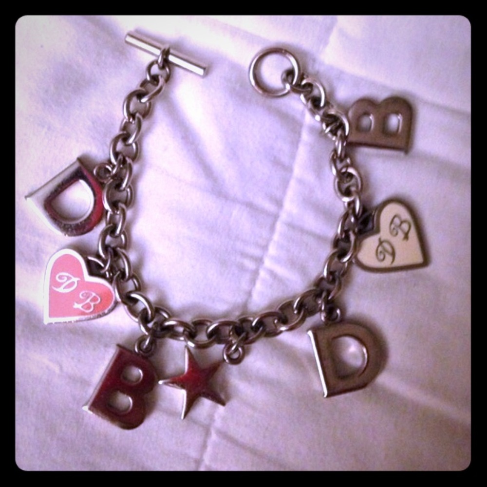 Dooney & Bourke Silver Charm Bracelet with Pink and Cream Accents